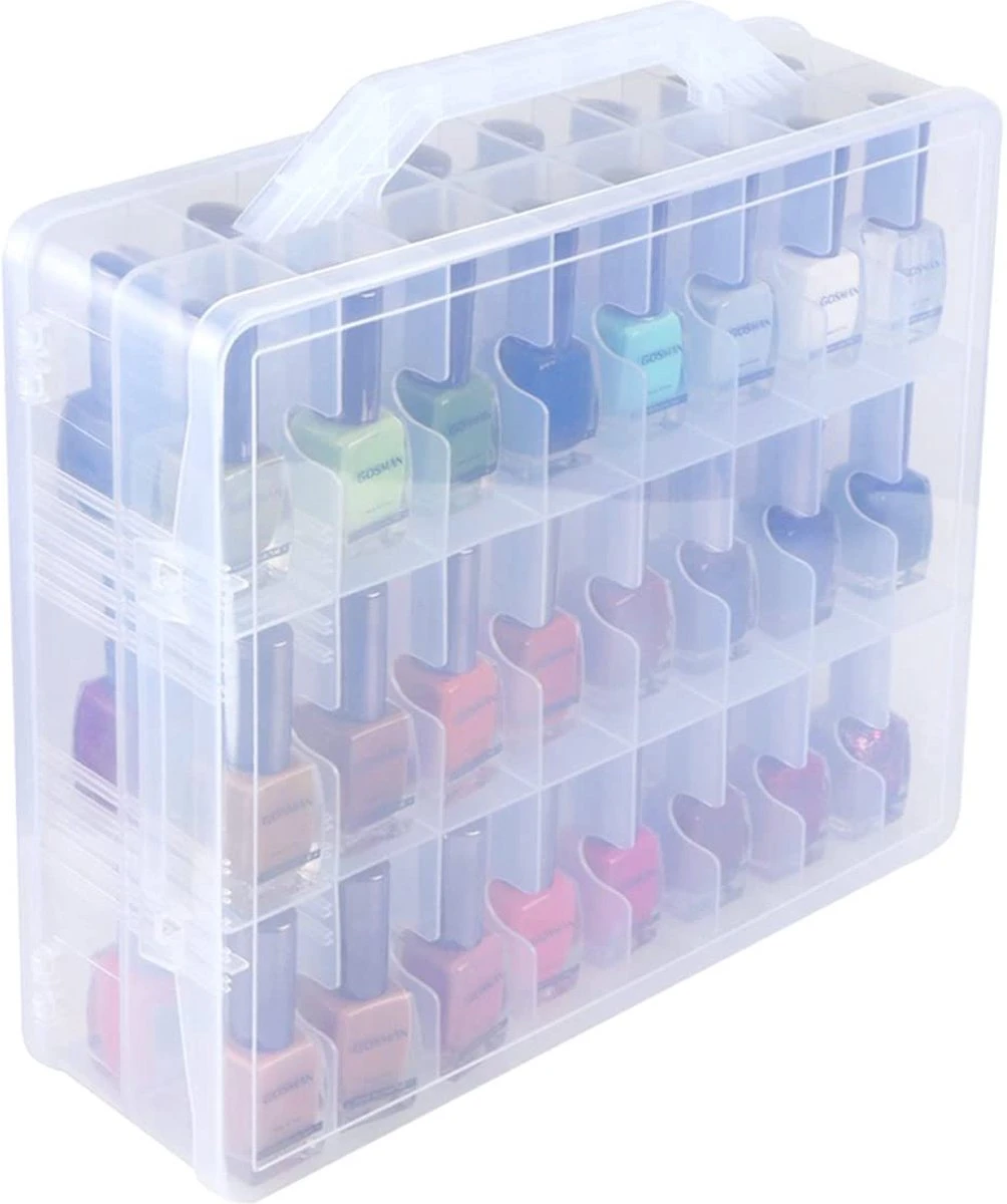 Nagellak Organizer - Koffer Met Vakverdeling - Ruimte Voor 48 Verschillende Nagellakpotjes - 35 X 30 Cm - Kunststof - Naaigarenopbergkoffer 6 Nagellak Organizer - Koffer Met Vakverdeling - Ruimte Voor 48 Verschillende Nagellakpotjes - 35 X 30 Cm - Kunststof - Naaigarenopbergkoffer - Afbeelding 4