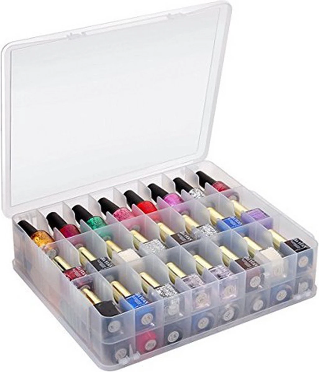 Nagellak Organizer - Koffer Met Vakverdeling - Ruimte Voor 48 Verschillende Nagellakpotjes - 35 X 30 Cm - Kunststof - Naaigarenopbergkoffer 3 Nagellak Organizer - Koffer Met Vakverdeling - Ruimte Voor 48 Verschillende Nagellakpotjes - 35 X 30 Cm - Kunststof - Naaigarenopbergkoffer