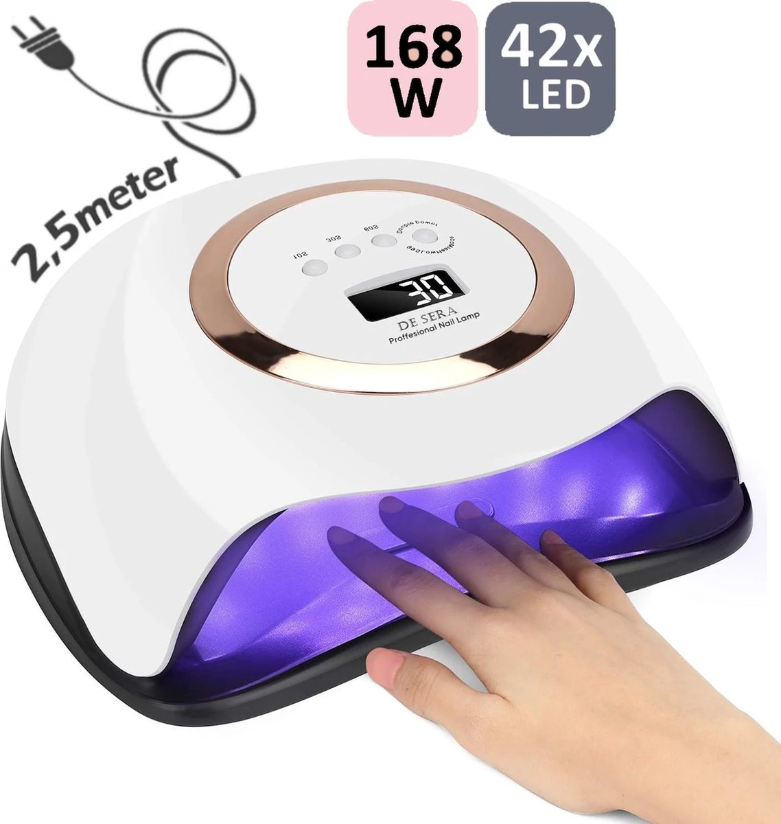 De Sera UV Lamp Gelnagels 168W - LED Lamp Nagels - Gellak Lamp - Nageldroger Met 2.5 Meter Lang Snoer - Wit 3 De Sera UV Lamp Gelnagels 168W - LED Lamp Nagels - Gellak Lamp - Nageldroger Met 2.5 Meter Lang Snoer - Wit