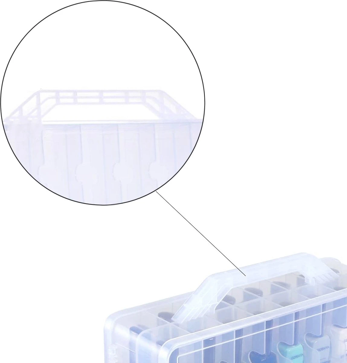 Nagellak Organizer - Koffer Met Vakverdeling - Ruimte Voor 48 Verschillende Nagellakpotjes - 35 X 30 Cm - Kunststof - Naaigarenopbergkoffer 7 Nagellak Organizer - Koffer Met Vakverdeling - Ruimte Voor 48 Verschillende Nagellakpotjes - 35 X 30 Cm - Kunststof - Naaigarenopbergkoffer - Afbeelding 5