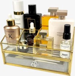 Make Up Organizer Stella | Goud| Cosmetica Organizer|sieraden Organizer | Make Up Organizer | Beautybox | Vitrine Boxje | Glazen Box |Makeup Organizer |Beauty Organizer | Makeupbox |Organizer | Storage Box |Make-uporganizer| Opbergdoos | Sieradendoos -Poeder - Foundation Winkel 1171x1200 3