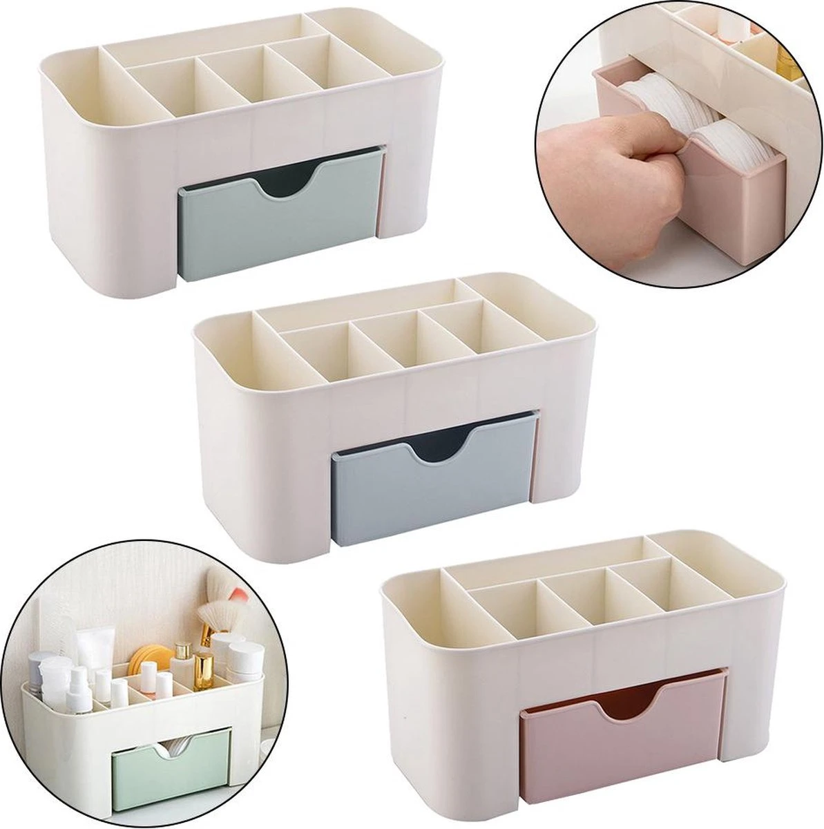 IBright Make-Up Organizer Met Lade - Cosmetica Opbergdoos - Bureau Organizer - Blauw 6 IBright Make-Up Organizer Met Lade - Cosmetica Opbergdoos - Bureau Organizer - Blauw - Afbeelding 4