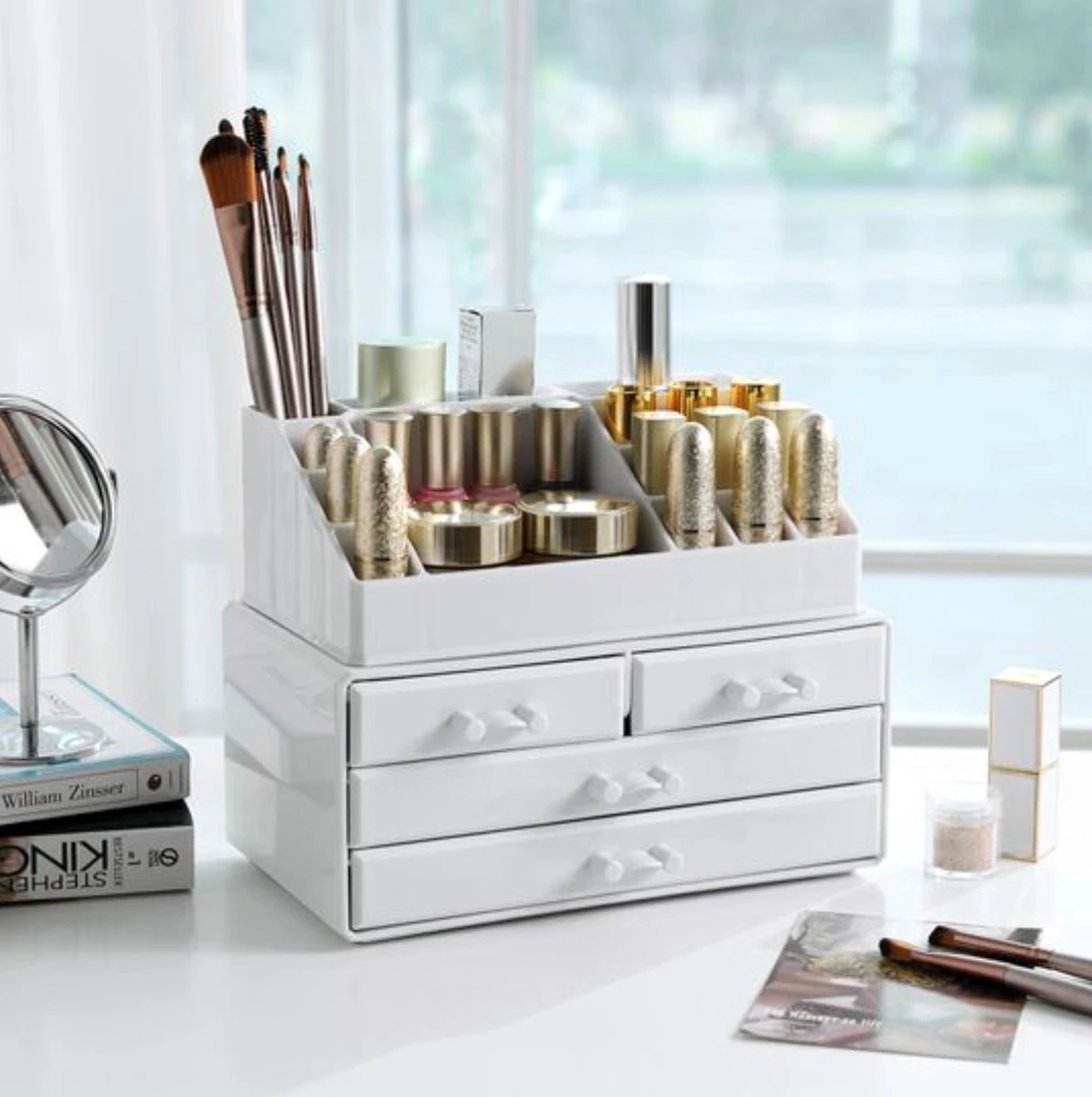 Nancy's Cutler Make-Up Organizer - Make-Up Opslag - 4 Lades - Open Vakken - Wit - Acryl - 24 X 13.5 X 18.5 Cm 5 Nancy's Cutler Make-Up Organizer - Make-Up Opslag - 4 Lades - Open Vakken - Wit - Acryl - 24 X 13.5 X 18.5 Cm - Afbeelding 3