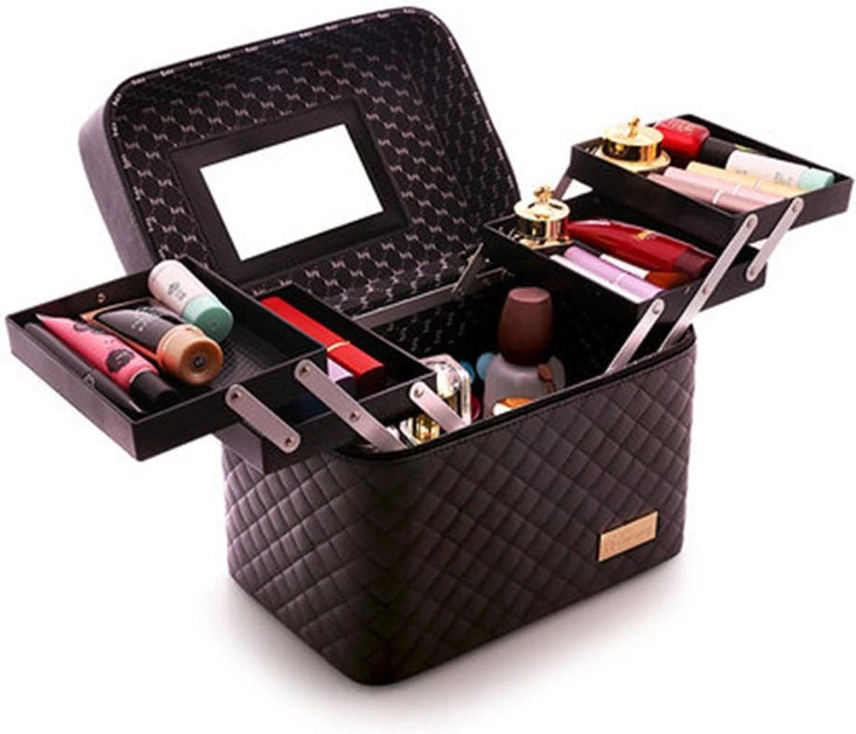 Make Up Koffer En Organizer - Beautycase Met Spiegel - Dames - Cosmetica En Visagie - Zwart 3 Make Up Koffer En Organizer - Beautycase Met Spiegel - Dames - Cosmetica En Visagie - Zwart
