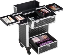 Monkey's Aluminium Kapperskoffer - Zwart - Beauty Case - Cosmeticakoffer - Make-upkoffer - Trolley - 360 Graden Wielen - 34 X 24 X 55.5 Cm -Poeder - Foundation Winkel 1200x1040 1