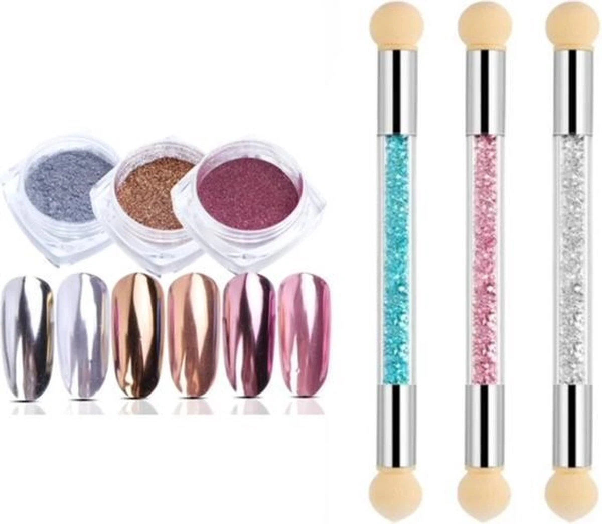 GUAPÀ - Nail Art Penselen Spons Set Met Holografische Glitter Poeder Set Voor Het Maken Van Prachtige Nail Art Effecten Op Je Nagels - 6 Delige Nail Art Set 3 GUAPÀ - Nail Art Penselen Spons Set Met Holografische Glitter Poeder Set Voor Het Maken Van Prachtige Nail Art Effecten Op Je Nagels - 6 Delige Nail Art Set