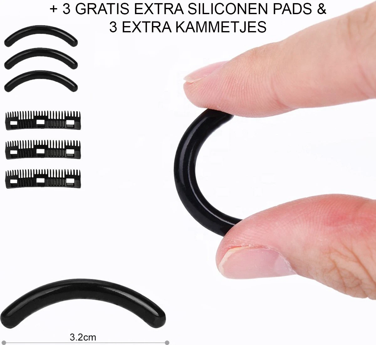 INTER-ESQUE® Wimperkruller - Eyelash Curler + 3x Gratis Extra Siliconen Pad & 3x Extra Kam - Zwart 6 INTER-ESQUE® Wimperkruller - Eyelash Curler + 3x Gratis Extra Siliconen Pad & 3x Extra Kam - Zwart - Afbeelding 5