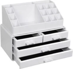 Nancy's Cutler Make-Up Organizer - Make-Up Opslag - 4 Lades - Open Vakken - Wit - Acryl - 24 X 13.5 X 18.5 Cm