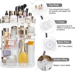 AMEITECH Make-uporganizer, Verstelbaar 360 Roterende Cosmetische Opslagcarrousel Draaiende Houder Opbergrek Met 5 Lagen Grote Capaciteit, Geweldig Voor Aanrecht Ijdelheid, Vierkant -Poeder - Foundation Winkel 1200x1129 2