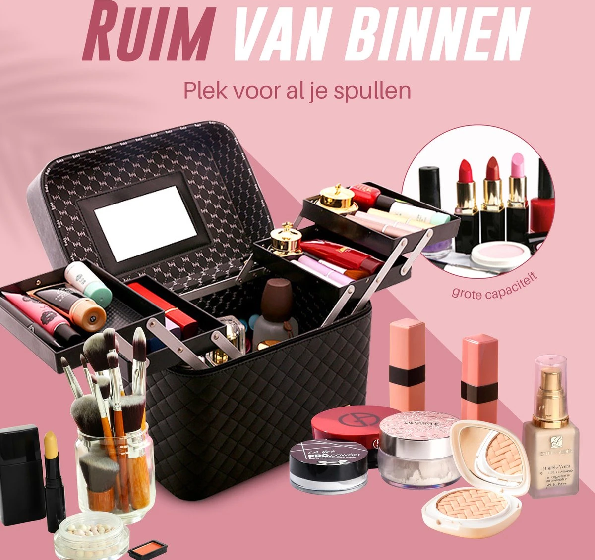 Make Up Koffer En Organizer - Beautycase Met Spiegel - Dames - Cosmetica En Visagie - Zwart 11 Make Up Koffer En Organizer - Beautycase Met Spiegel - Dames - Cosmetica En Visagie - Zwart - Afbeelding 9