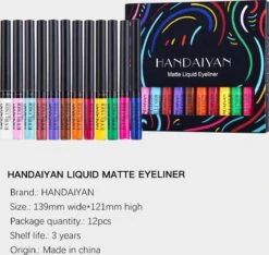 HANDAIYAN® | Liquid Eyeliner | Set Van 12 Kleuren | Gekleurde Eyeliner Set | Make Up | Waterproof | Langhoudend -Poeder - Foundation Winkel 1200x1137 3