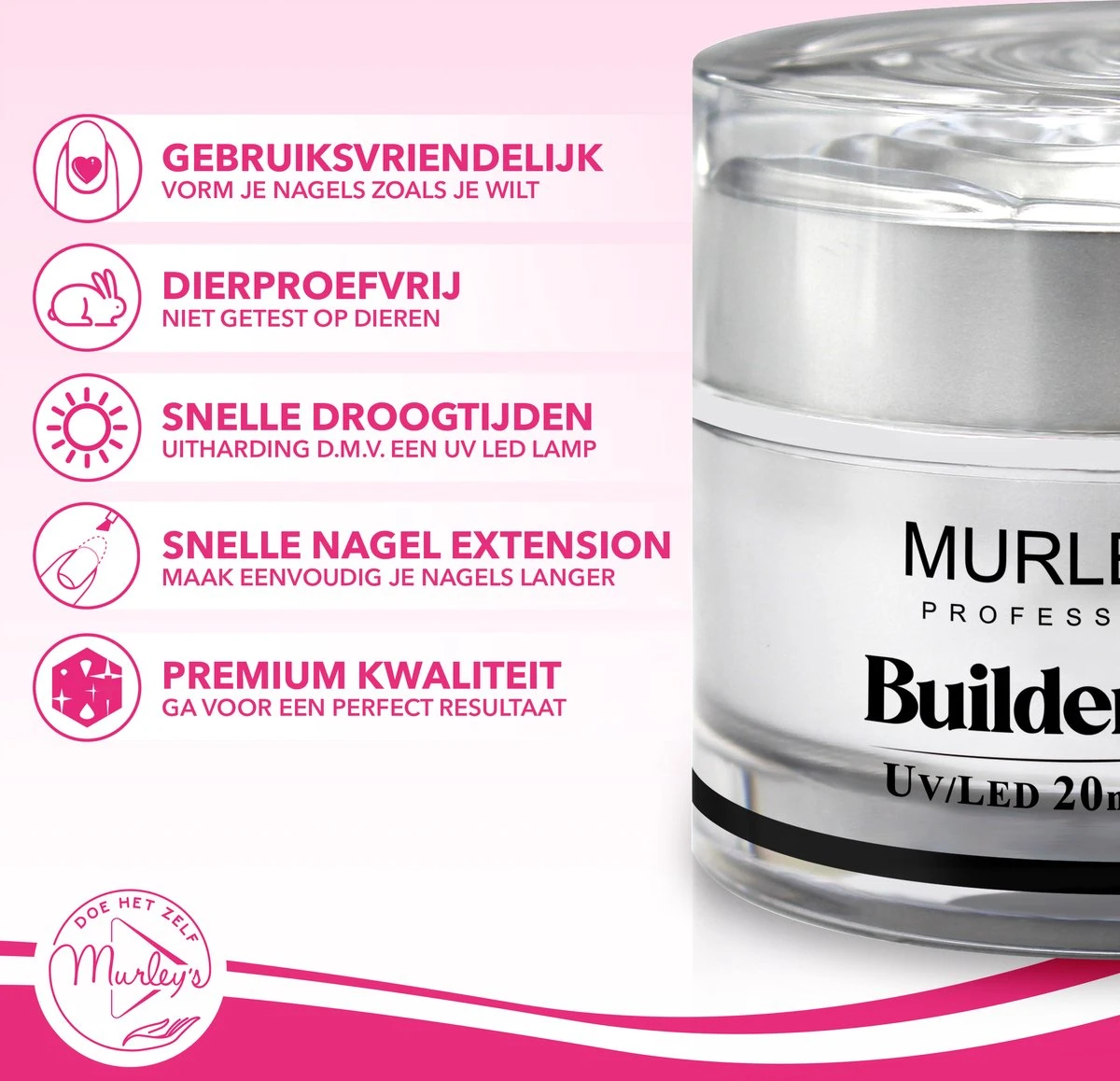 MURLEY'S Builder Gel UV-LED Builder Gel Voor Gelnagels Transparant 20 Ml Op Acrylbasis. Verlengen En Vormen Van De Nagels. 4 MURLEY'S Builder Gel UV-LED Builder Gel Voor Gelnagels Transparant 20 Ml Op Acrylbasis. Verlengen En Vormen Van De Nagels. - Afbeelding 2