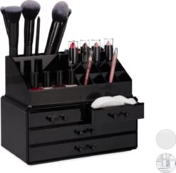 Relaxdays Make-up Organizer - Tweedelig - Cosmetica Opbergdoos + Lippenstift Houder - Zwart -Poeder - Foundation Winkel 1200x1184 6