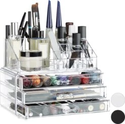 Relaxdays Make-up Organizer Klein - Stapelbaar - Sieradendoosje - Cosmetica - Opbergbox - Wit -Poeder - Foundation Winkel 1200x1185 2