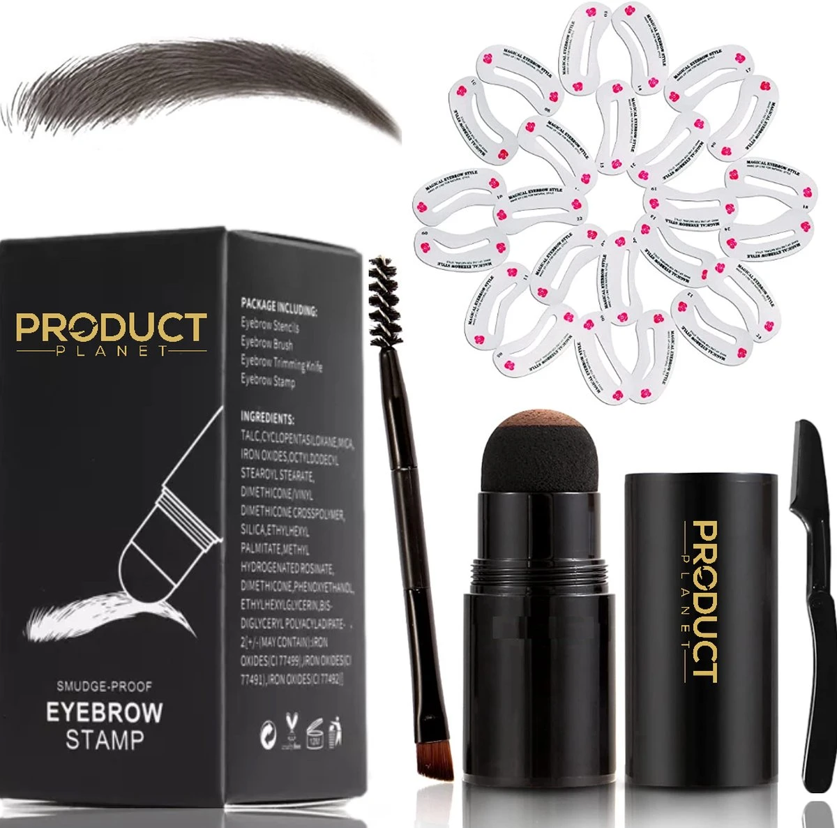 ProductPlanet Premium Wenkbrauw Stempel Set 2022 - Wenkbrauw Sjabloon - Wenkbrauwstempel - Brow Stamp - 10 Sjablonen - Borsteltje - Mesje - Herbruikbaar - Waterdicht - Cadeau Voor Haar - Zwart 3 ProductPlanet Premium Wenkbrauw Stempel Set 2022 - Wenkbrauw Sjabloon - Wenkbrauwstempel - Brow Stamp - 10 Sjablonen - Borsteltje - Mesje - Herbruikbaar - Waterdicht - Cadeau Voor Haar - Zwart