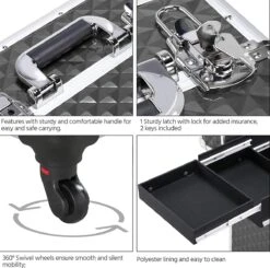 Monkey's Aluminium Kapperskoffer - Zwart - Beauty Case - Cosmeticakoffer - Make-upkoffer - Trolley - 360 Graden Wielen - 34 X 24 X 55.5 Cm -Poeder - Foundation Winkel 1200x1190 5