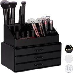 Relaxdays Make-up Organizer - Sieradendoosje - Cosmetica - Zwart -Poeder - Foundation Winkel 1200x1197 23