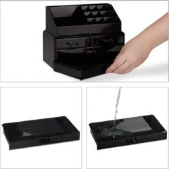 Relaxdays Make-up Organizer - Tweedelig - Cosmetica Opbergdoos + Lippenstift Houder - Zwart -Poeder - Foundation Winkel 1200x1198 36