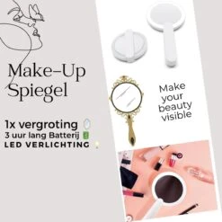 Merkloos Make Up Spiegel Met Led Verlichting - Verzorging Spiegel - Luxe Handspiegel - Zakspiegel - Sterke Handvat -Wit 11 Merkloos Make Up Spiegel Met Led Verlichting - Verzorging Spiegel - Luxe Handspiegel - Zakspiegel - Sterke Handvat -Wit -Poeder - Foundation Winkel 1200x1200 499