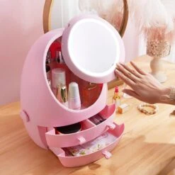 Make Up Organizer Met Make Up Spiegel En Led Verlichting | Usb Opladen Make-Up Tool Organizer Cosmetische Opbergdoos Draagbare Lade Led Spiegel Make-Up Tool Kits Opbergrek Maquillage | Make Up Spiegel Met Verlichting | Make Up Organizer Lades - Roze -Poeder - Foundation Winkel 1200x1200 542