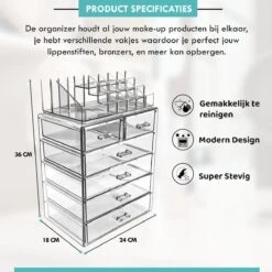 Merkloos XL Make-Up Organizer - 22 Opbergvakken - Tweedelig - Acryl -Poeder - Foundation Winkel 1200x1200 601