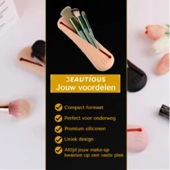 Beautious® Make Up Organizer - Beauty Organizer - Kwastenhouder - Compact - Siliconen - Khaki 14 Beautious® Make Up Organizer - Beauty Organizer - Kwastenhouder - Compact - Siliconen - Khaki -Poeder - Foundation Winkel 1200x1200 605