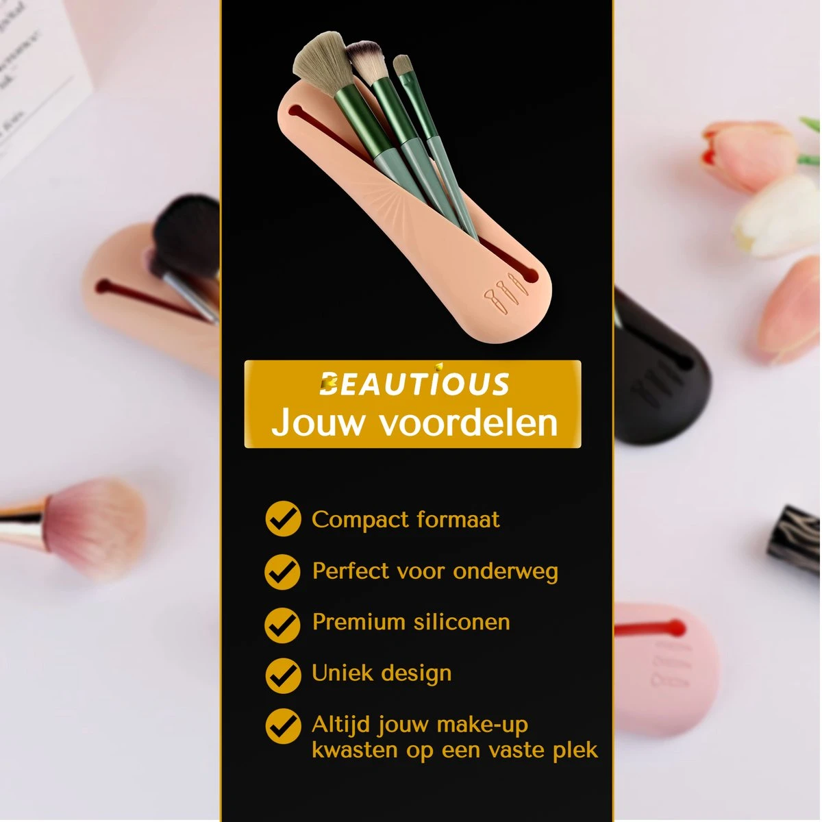 Beautious® Make Up Organizer - Beauty Organizer - Kwastenhouder - Compact - Siliconen - Khaki 8 Beautious® Make Up Organizer - Beauty Organizer - Kwastenhouder - Compact - Siliconen - Khaki - Afbeelding 6