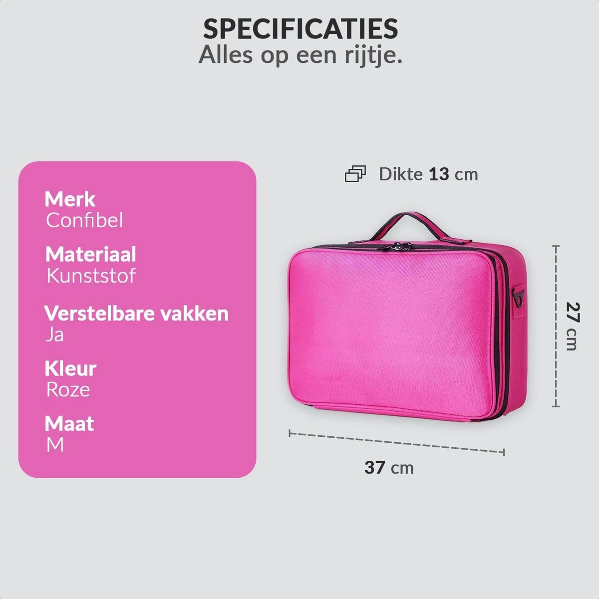 Cosmetica Koffer - Make-up Koffer Met Verstelbare Vakken - Visagie En Nagelstyliste Beauty Koffer - 37x27x13CM - Roze 5 Cosmetica Koffer - Make-up Koffer Met Verstelbare Vakken - Visagie En Nagelstyliste Beauty Koffer - 37x27x13CM - Roze - Afbeelding 3