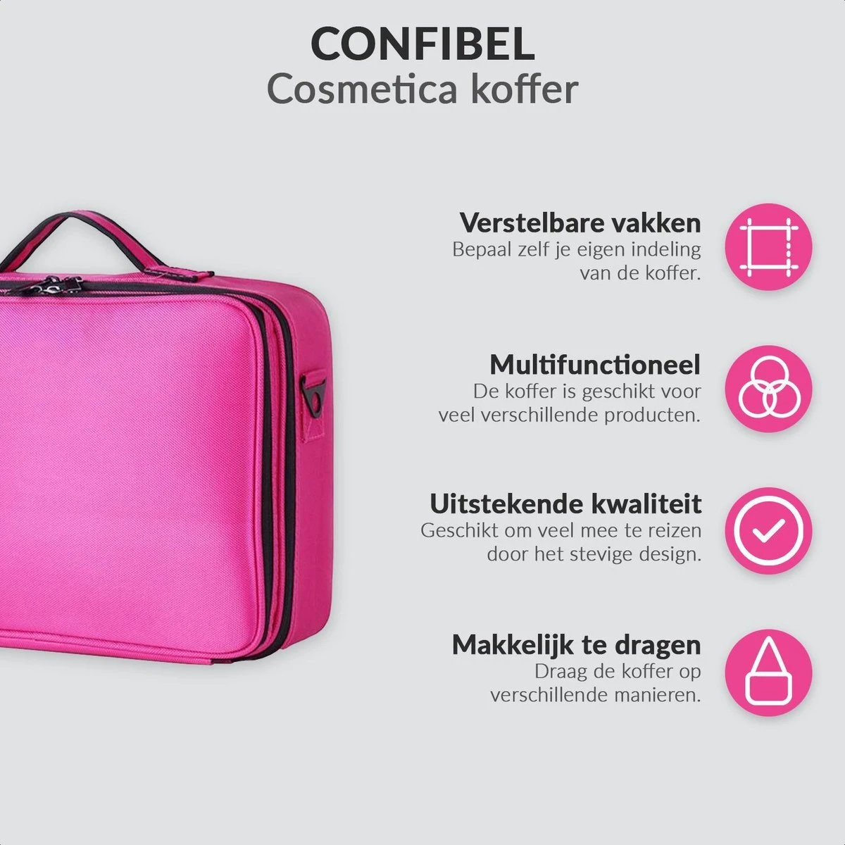Cosmetica Koffer - Make-up Koffer Met Verstelbare Vakken - Visagie En Nagelstyliste Beauty Koffer - 37x27x13CM - Roze 6 Cosmetica Koffer - Make-up Koffer Met Verstelbare Vakken - Visagie En Nagelstyliste Beauty Koffer - 37x27x13CM - Roze - Afbeelding 4
