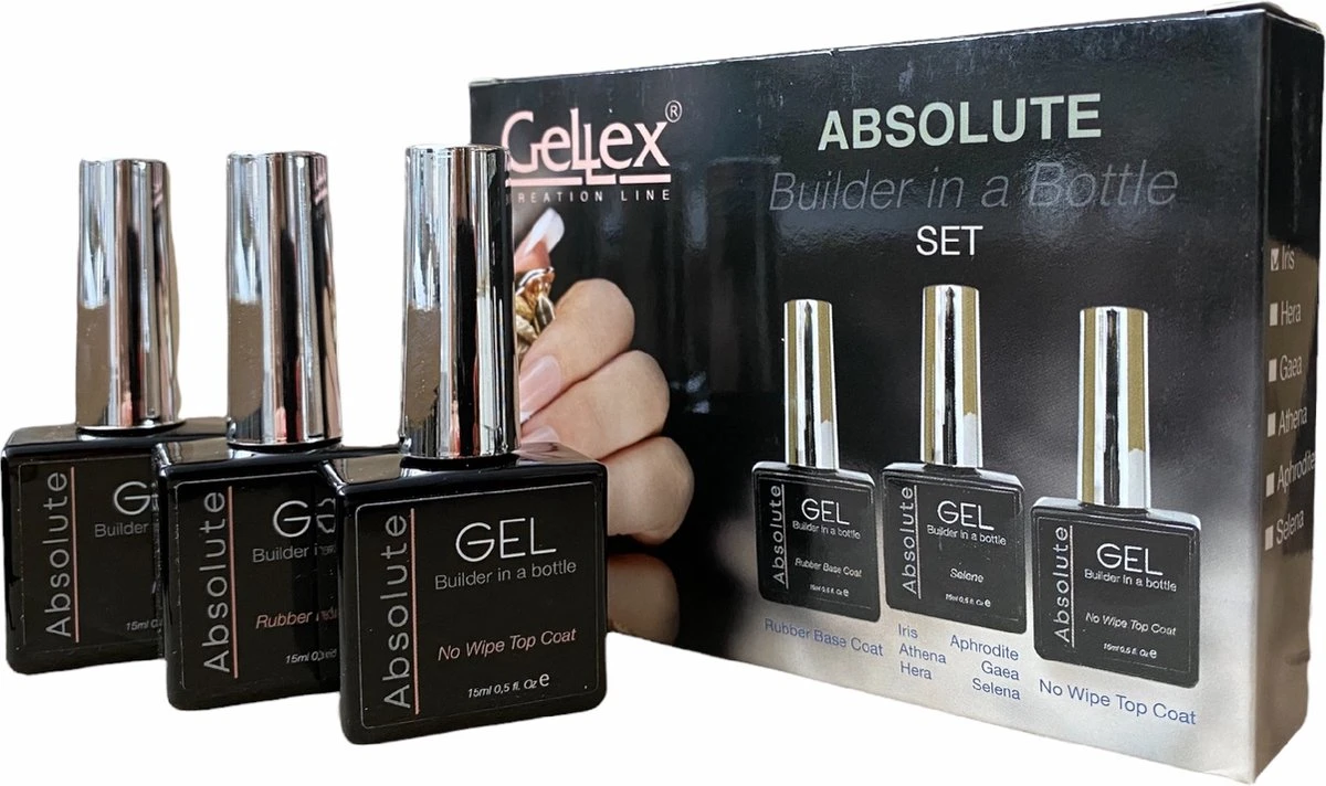 Gellex - SET Absolute Builder Gel In A Bottle "Aphrodite" 15ml - Starterspakket 3x15ml - Gel Nagellakset- Gel Nagels 3 Gellex - SET Absolute Builder Gel In A Bottle "Aphrodite" 15ml - Starterspakket 3x15ml - Gel Nagellakset- Gel Nagels