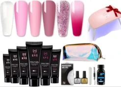 Elvi Polygel Nagels Kit - 6x15 Perfecte Polygel Kleuren Voor De Feestdagen- Nagelverlenging - Polyacryl UV Nagellak-Quick Extension Set- Polygel Color Changing Red-Pink-Polygel Starterspakket- UV Base & Top Coat-Slip Solution-100 Nagel Tips-