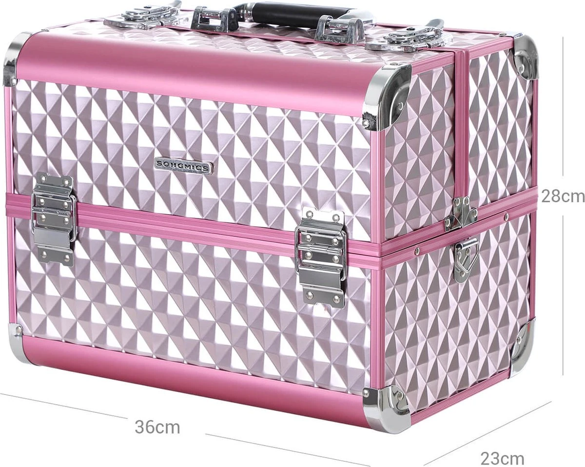 Homeza® Cosmetica Koffer - Make-up Doos - Visagie Koffer - Roze-Zilver 7 Homeza® Cosmetica Koffer - Make-up Doos - Visagie Koffer - Roze-Zilver - Afbeelding 5