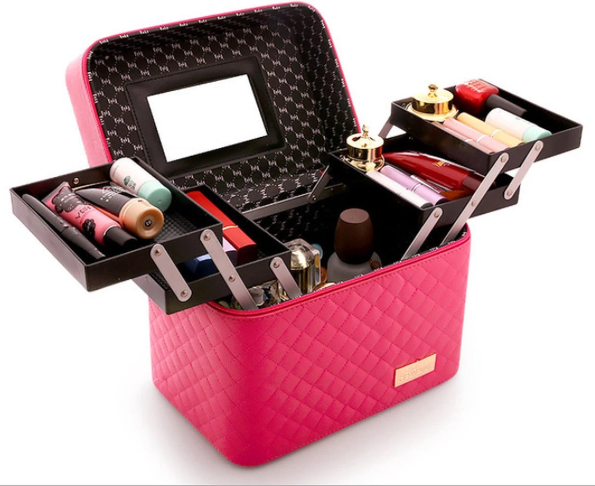 A&K Make Up Koffer | Uitklapbaar | 5 Opbergbakken | Reis Travel Case | Met Spiegel | Roze 3 A&K Make Up Koffer | Uitklapbaar | 5 Opbergbakken | Reis Travel Case | Met Spiegel | Roze