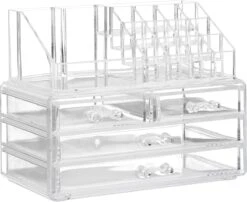 Relaxdays Make-up Organizer - Tweedelig - Cosmetica Opbergdoos - Transparant -Poeder - Foundation Winkel 1200x982