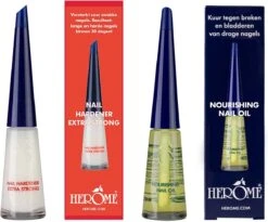 Herome Combi-Pack Nagelverharder Extra Sterk En Base Coat - Nagelversterker - Met Voedende Nagelolie - Herstelt Droge, Breekbare Nagels - Verhelpt Zwakke En Gevoelige Nagels (Nail Hardener Extra Strong & Nourishing Nail Oil) - 2*10ml. -Poeder - Foundation Winkel 1200x996 4
