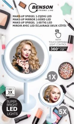 Benson Make Up Spiegel Met LED Ring - Cosmetische Spiegels Met Touch Dimmer - 2 Zijde 11 Benson Make Up Spiegel Met LED Ring - Cosmetische Spiegels Met Touch Dimmer - 2 Zijde -Poeder - Foundation Winkel 721x1200 1
