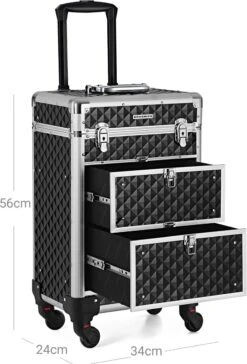 Songmics Kapperskoffer - Cosmetica Trolley - Cosmetica Koffer - Make-up Koffer - Visagie Koffer - Make Up Trolley - Op Wielen - Zwart -Poeder - Foundation Winkel 814x1200 2