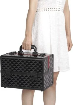 Make-upkoffer, Kapperskoffer, Cosmeticakoffer, Lege Nagelkoffer, Multikoffer, Afsluitbaar Voor Nageldesign/massageolie/fotoapparatuur, 34,7 X 22,2 X 25 Cm , Volledig Zwart HM-YAHEE-411233 -Poeder - Foundation Winkel 842x1200