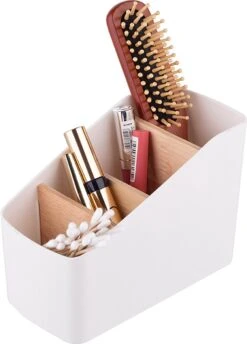 Altom Design Badkamer Orginazer 4-vaks - Gemaakt Van Ecologisch Bamboe - 9 X 18 X 13 Cm - Wit Bruin - Natura Line - Bamboo - Make-up Opbergbox