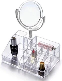 Oxid7® Organizer Voor Cosmetica Acryl - 25,5x22,5x15 Cm - 16 Vakken En Spiegel Met 3x Vergroting -Poeder - Foundation Winkel 922x1200