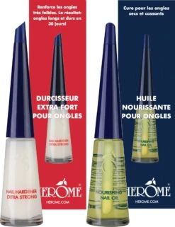 Herome Combi-Pack Nagelverharder Extra Sterk En Base Coat - Nagelversterker - Met Voedende Nagelolie - Herstelt Droge, Breekbare Nagels - Verhelpt Zwakke En Gevoelige Nagels (Nail Hardener Extra Strong & Nourishing Nail Oil) - 2*10ml.