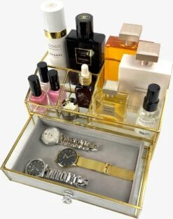 Make Up Organizer Stella | Goud| Cosmetica Organizer|sieraden Organizer | Make Up Organizer | Beautybox | Vitrine Boxje | Glazen Box |Makeup Organizer |Beauty Organizer | Makeupbox |Organizer | Storage Box |Make-uporganizer| Opbergdoos | Sieradendoos -Poeder - Foundation Winkel 948x1200 3