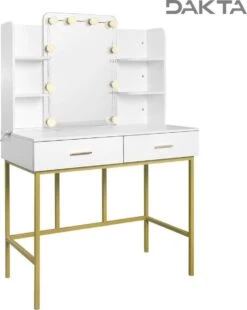 Dakta ® Luxe Make-Up Tafel Met Spiegel Met Verlichting | 2 Lades | Wit En Goud | Kaptafel 11 Dakta ® Luxe Make-Up Tafel Met Spiegel Met Verlichting | 2 Lades | Wit En Goud | Kaptafel -Poeder - Foundation Winkel 956x1200 1