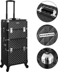 Merkloos Trolley, Make-up Koffer, Cosmetische Koffer, Voor Nageldesign, Make-up Organizer, Koffer Met Draagtas, Zwart JHZ04B -Poeder - Foundation Winkel 970x1200 3