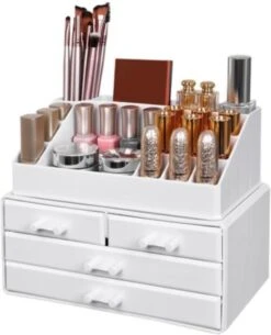 Nancy's Cutler Make-Up Organizer - Make-Up Opslag - 4 Lades - Open Vakken - Wit - Acryl - 24 X 13.5 X 18.5 Cm 13 Nancy's Cutler Make-Up Organizer - Make-Up Opslag - 4 Lades - Open Vakken - Wit - Acryl - 24 X 13.5 X 18.5 Cm -Poeder - Foundation Winkel 971x1200