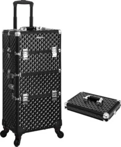 Merkloos Trolley, Make-up Koffer, Cosmetische Koffer, Voor Nageldesign, Make-up Organizer, Koffer Met Draagtas, Zwart JHZ04B -Poeder - Foundation Winkel 991x1200 1