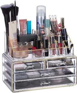 Relaxdays Make-up Organizer - Tweedelig - Cosmetica Opbergdoos + Lippenstift Houder - Zwart -Poeder - Foundation Winkel 997x1200 1